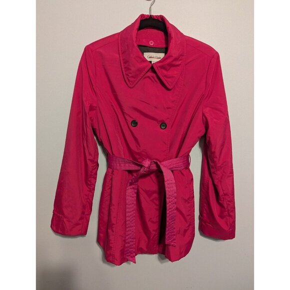 Calvin Klein Womens Magenta Pink Rain Jacket Wool Lined Peacoat Belted Size 6 - Picture 1 of 14